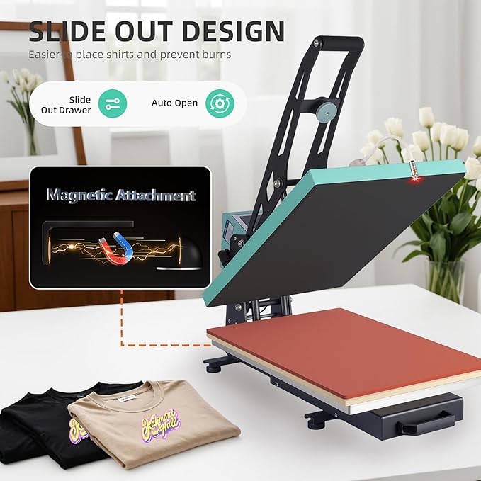 16x24 Heat Press Machine, Semi-Auto, Infrared Positioning, for T Shirts, Garments, Bags, Textiles, Curtains, Mousepads, Perfect for POD & Home DIY & Small Business Customization, Green