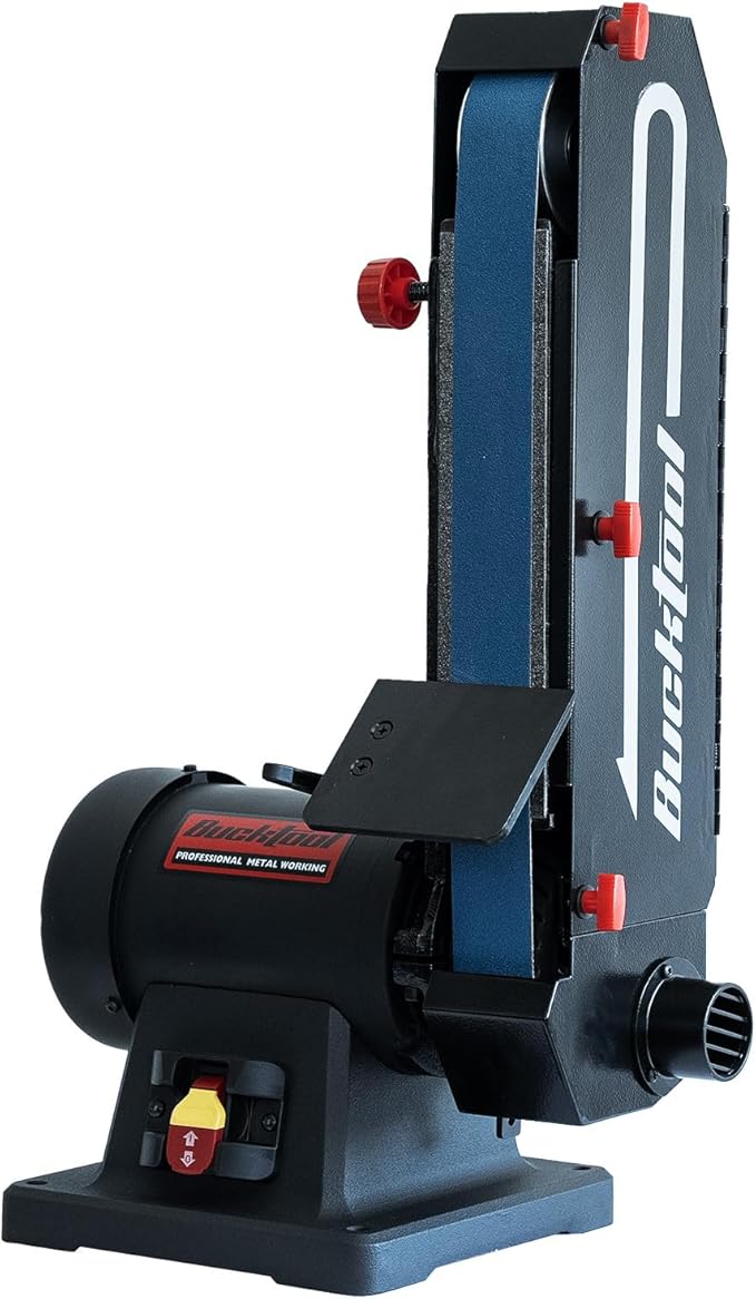 Bucktool 1HP 7A Belt Sander, 2횞48 Inch 4500 FPM Bench Belt Sander, Dual-Purpose Flat & Curved Sanding Design, Iron Base & Platen with Safety Switch, Ideal for Knife Making, Metalworking, Workshop Use