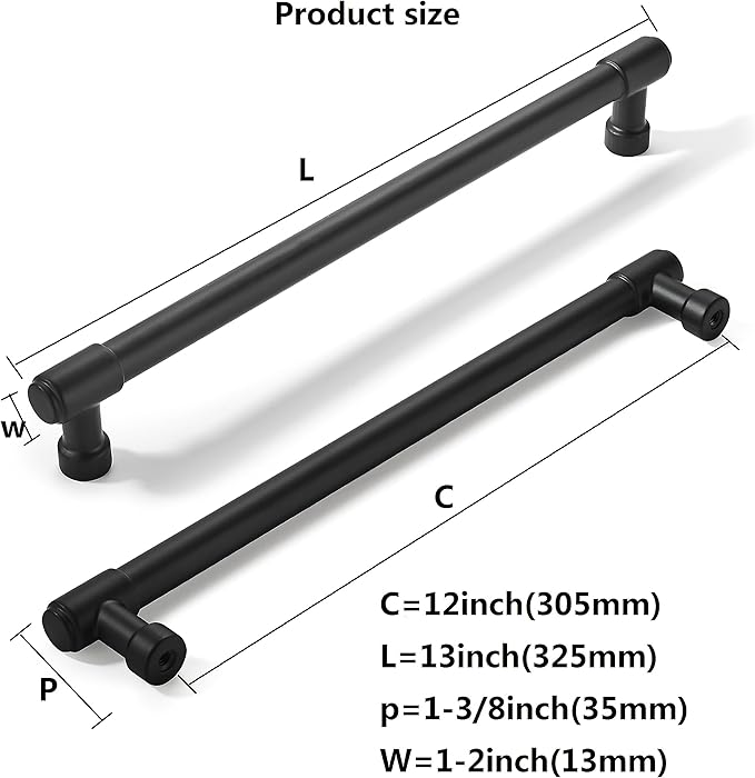 khtumeware 6 Pack Matte Black Cabinet Pulls 12 Inch(305mm) Hole Centers Kitchen Cabinet Handles Cabinet Hardware Kitchen Handles for Cabinets Cupboard Handles Drawer Pulls
