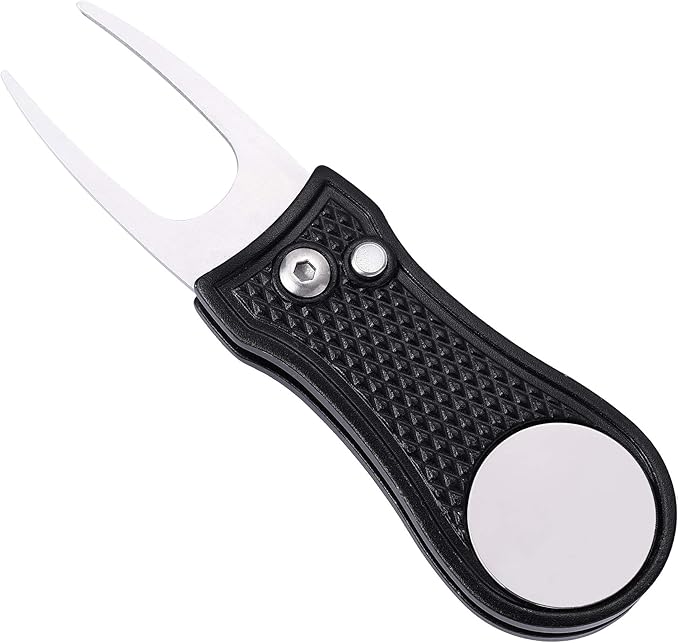Mile High Life Golf Divot Repair Tool, All Metal Foldable Divot Tool with Pop-up Button & Magnetic Ball Marker