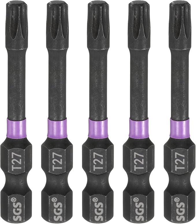 HARFINGTON 5pcs T27 Torx Head Impact Screwdriver Bits 1/4" Hex Shank 2" (50mm) Long Magnetic No Hole Tamper Proof 6 Point Star Screw Driver Drill Bits Phosphate S2 Steel Power Tools