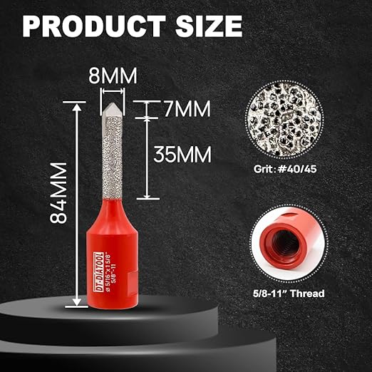 DT-DIATOOL Diamond Mortar Raking Bit - Tuck Pointing Bit with Carbide Tipped for Granite Marble Concrete Masonry Stone Removals Vacuum Brazed Bit 5/8-11 Thread(8 * 42mm)*5