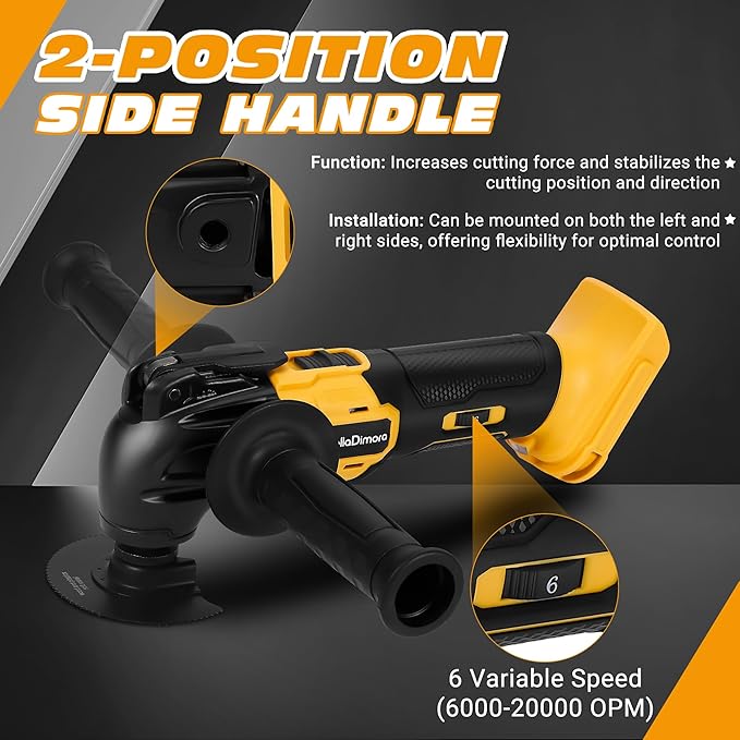 Cordless Oscillating Tool with DeWalt 20V MAX Batteries,6 Variable Speed Brushless Motor (6000-20000 OPM), 4째 Swing Angle, 23-Piece Accessory Kit for Sanding, Cutting & Scraping(Tools Only)