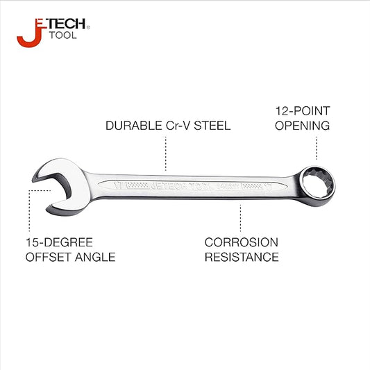 Jetech 17mm Combination Wrench - Industrial Grade, Chrome Vanadium Steel, Sand Blasted Finish, Forged, Heat-Treated, Metric