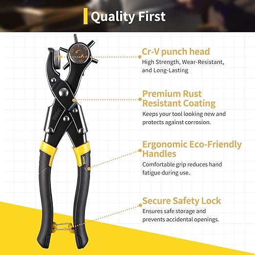 XOOL Upgraded Long Handle Leather Hole Punch Set, Punch Pliers with Effort-Saving Design, Ideal for Belts, Shoes, Saddles & DIY Leather Work