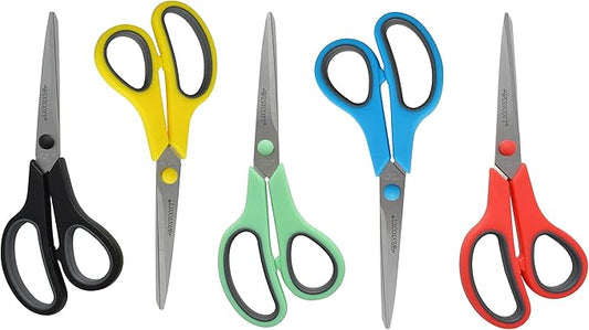 Westcott 8" Straight Stainless Steel Soft Handle Scissors, Assorted Colors, Pack of 15