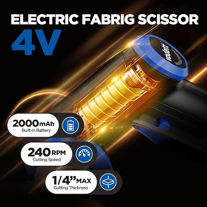 4V Cordless Electric Scissors, Rechargeable Cardboard Cutter with 2000mAh Battery, Safety Lock & 2 Blades ??Gift for DIY Crafts, Fabric, Leather Projects (Blue)