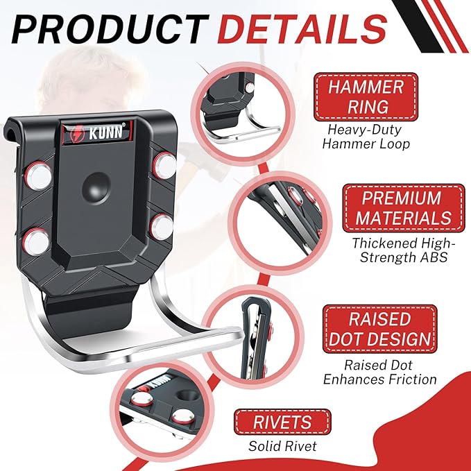 KUNN Hammer Holder for Belt, Quick-Release Tool Holster & Loop, Fits Up to 2.7" Belts, Heavy-Duty Aluminum Alloy Clip for Hammer, Hatchet, Mallet