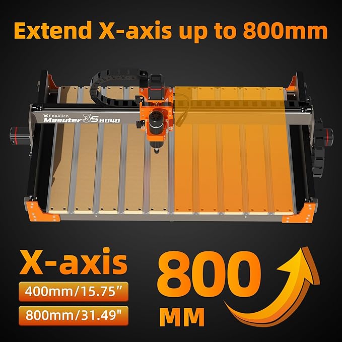 FoxAlien 3S 8040 X-axis Extension Kit with T-slot Hybrid Spoilboard for Masuter 3S CNC Router Machine, for Large Engraving Carving Projects (Extend X-axis to 800mm)