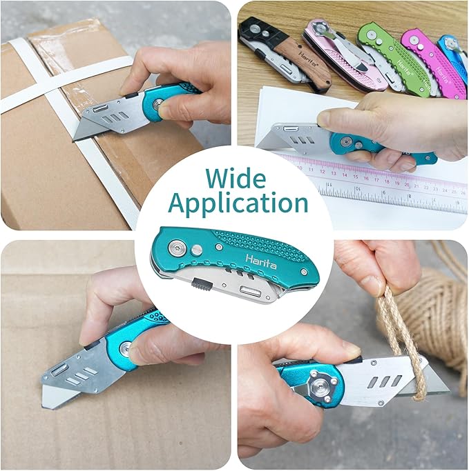 Harita Box Cutter Utility Knife cardboard cutter craft knife Quick Change Blades, Back-lock Mechanism, Portable Belt Clip, with 5-piece Extra Blades, Green