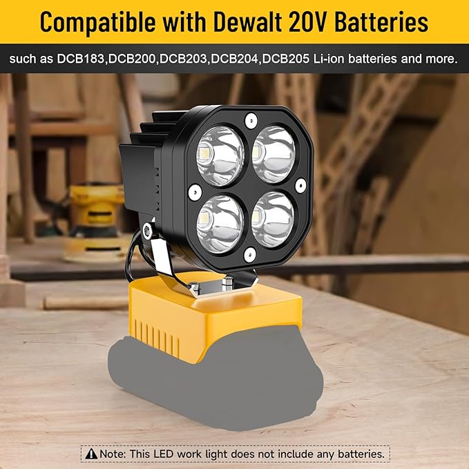 LED Work Light Compatible with Dewalt 20V Battery, 40W 6000LM Flashlight, 20V Battery Cordless Work Light 120째Adjustable with Low Voltage Protection for Outdoors and Job Site Lighting