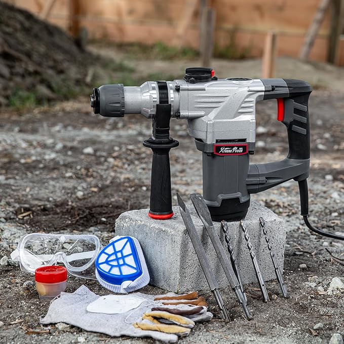 XtremepowerUS 1180W SDS-Plus Electric Rotary Demolition Chipping Hammer 1-1/4" Combination Rotary Hammer Drilling Chisels & Drill Bits Set with Case