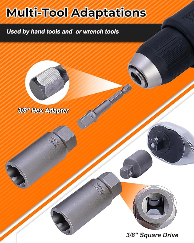 Deep Bolt Extractor Set,16 PCS Impact Bolt & Nut Remover Set, Stripped Lug Nut Remover, Extraction Socket Set for Removing Spark Plug, Damaged Rounded-Off Bolts, Nuts, Studs, Threaded Tubes