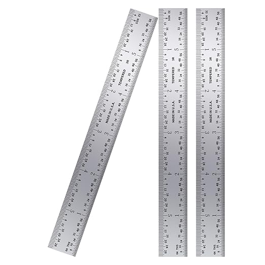PEC Tools 6" Machinist Metal Ruler (3 Pack), 1/25" Thick X 3/4" Wide,Satin Chrome, High Carbon Steel Ruler Scale with Markings 1/32", 1/64", 1/10", 1/50", Made in USA