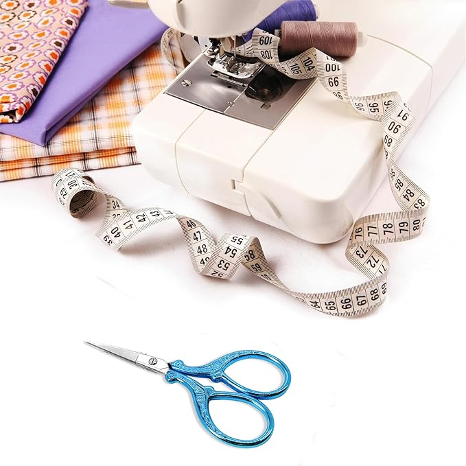 Small Thread Scissors 3.6Inch Stainless Steel Classic Scissors with Leather Cover Sewing Scissor DIY Tools Small Shear for Needlework DIY Craft Thread Cutting Artwork Cross Stitch