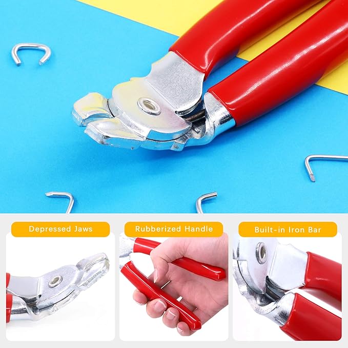 Hilitchi 360Pcs Galvanized Hog Rings with Angled Head Hog Ring Pliers and Protective Gloves Set Professional Upholstery Installation Tool for Bungee Shock Cords Animal Pet Cages Bagging and More