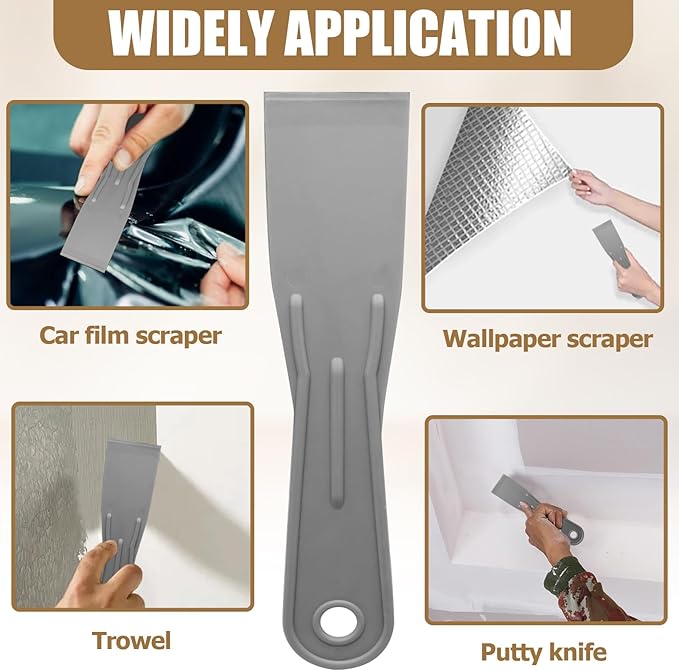 6pcs Flexible Plastic Putty Knife Set - 1.5 Inch Wide Scraper for Wall Repair, Spackling, Drywall Taping & Painting Projects (Grey)