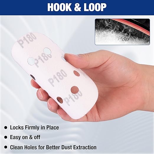 WORKPRO 100-Piece 180 Grit Sanding Discs - 5-Inch 8-Hole Hook and Loop Sandpaper for Random Orbital Sander (Not for Oscillating Tools or Mouse Sander)
