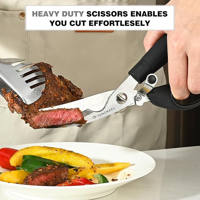 Ultra Heavy Duty Kitchen Poultry Shears, Super Sharp All Purpose Kitchen Scissors with Anti-slip Handle, Dishwasher Safe, Serrated Blades with Bottle Opener function