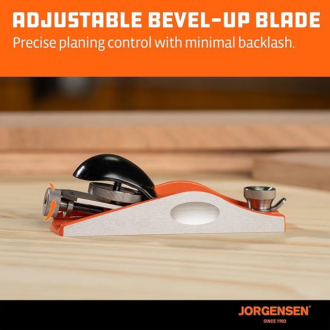 JORGENSEN NO.60-1/2 6-1/4" Wood Planer, Hand Planer for Woodworking, Low Angle Block Plane, Small Hand Plane for Trimming, Wood Planing, Craft - Professional Ductile Iron Body, Adjustable Mouth