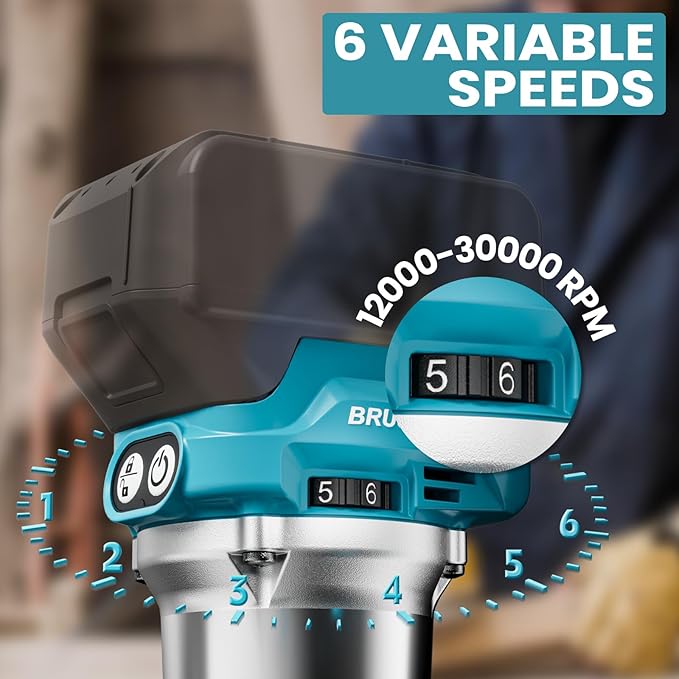 Cordless Compact Router Compatible with Ma-kita Battery (Bare Tool), 6 Variable Speeds Router Tool for Woodworking, 800W Fixed Base Wood Router with Trim Router Bits