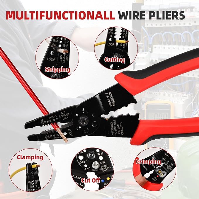 ANGELSWORD 8 inch Wire Stripper, Cable Stripper, Crimping Pliers, Wire Cutter, Wire Crimper, Multi-Function Hand Tool