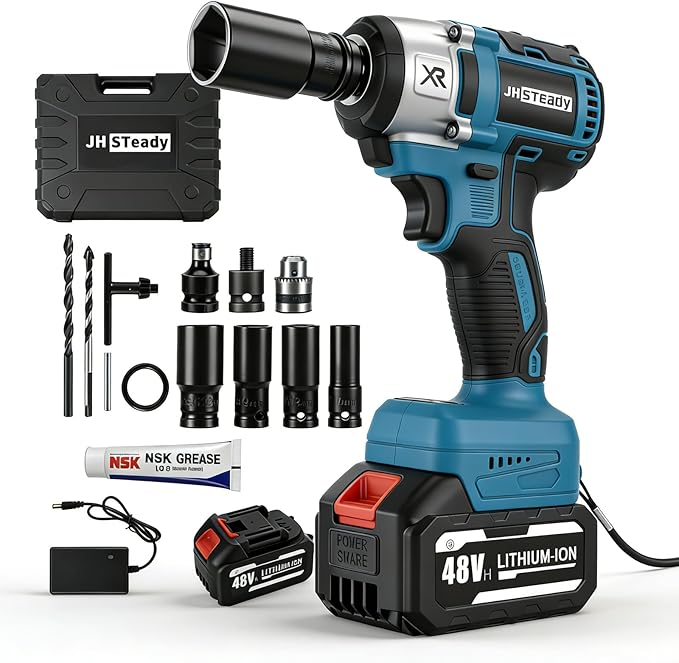 48V Cordless Impact Wrench, 1/2 Impact Gun, 4-Speed Brushless High Torque Impact Gun with LED Light, Precision Power Wrench