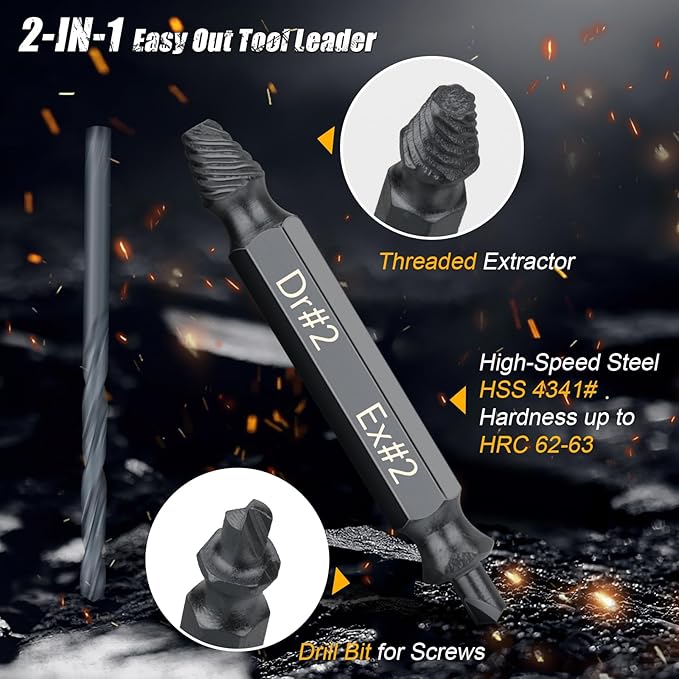Topec 16PCS Damaged Screw Extractor Set and Left Hand Drill Bit Set, Easy Out Screw Extractor Set with Storage Case, Suitable for Remove Broken, Rusty, Stripped Screw