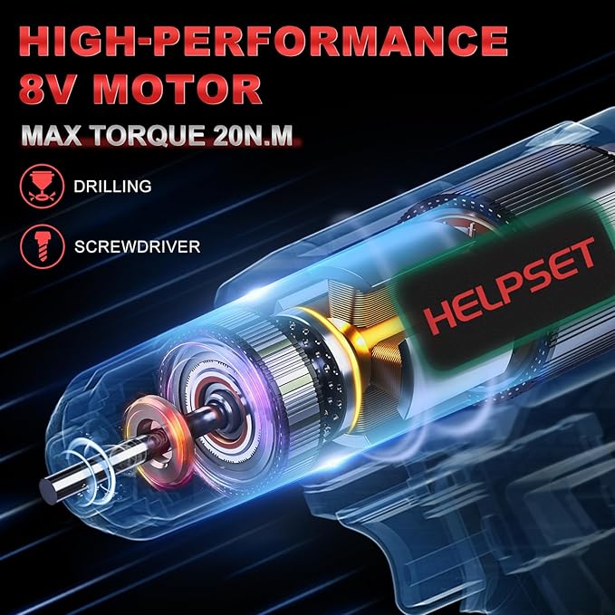 8V Cordless Drill Driver Set with 3/8" Keyless Chuck, 15pcs Bits, Type-C Charging, Built-in LED and Variable Speed for Drilling and Screwing, Toolbox(Christmas)