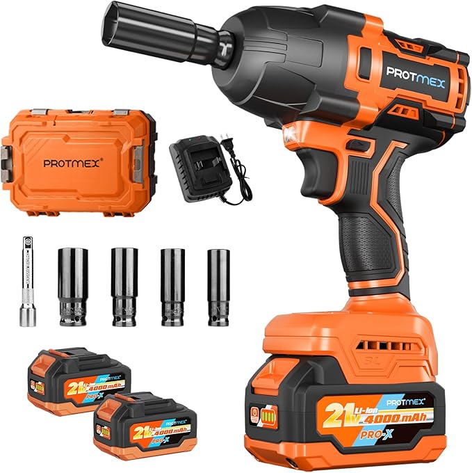 900Ft-lbs (1200N.m) Impact Wrench, 1/2" Cordless Impact Driver, 21V High Torque Power Impact Gun - 2x4.0Ah Batteries, Variable Speeds Impact Motor for Pickup Truck/Family Car (Orange Red)