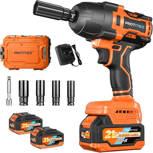 900Ft-lbs (1200N.m) Impact Wrench, 1/2" Cordless Impact Driver, 21V High Torque Power Impact Gun - 2x4.0Ah Batteries, Variable Speeds Impact Motor for Pickup Truck/Family Car (Orange Red)