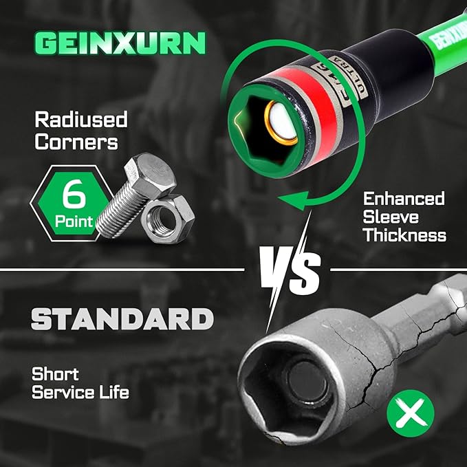 Impact Nut Driver Set, 10 Pieces 6?쒵ong 5/16?? Point Alloy Steel Magnetic SAE Nut Setter Set Use For Require Installing 1/4 Hex Shank Impact Driver with Case Box