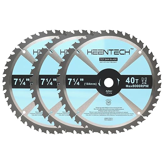 KEENTECH 7-1/4 Inch 40 Tooth General Purpose Circular Saw Blade 3-Pack, Tungsten Carbide Tipped, ATAF Grind, 5/8 Inch Bore with Diamond Knockout