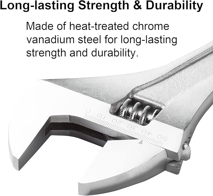 Jetech 15-Inch Adjustable Wrench - Professional Heavy Duty Chrome Vanadium Steel Shifter Spanner with Inch/Metric Scale Wide Caliber Opening