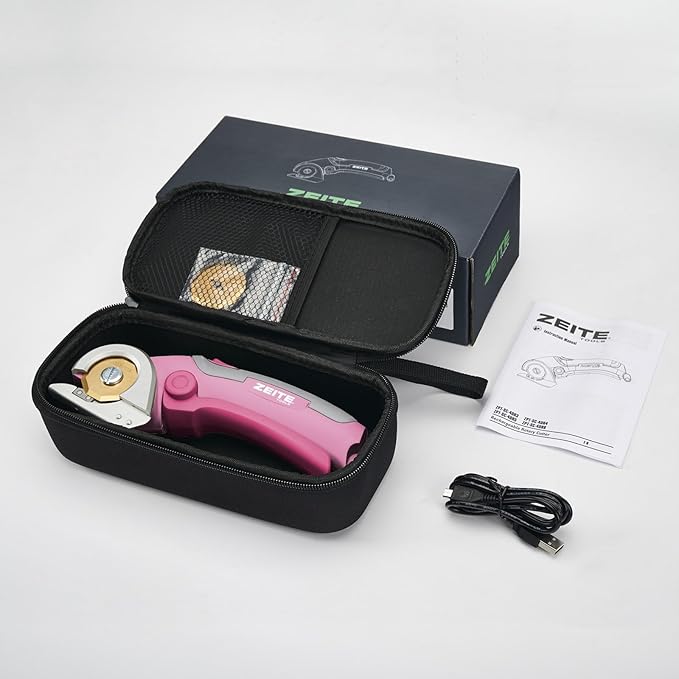 ZEITE 4V Cordless Scissors,Electric Cardboard Box Cutter with Titanium Coated HSS Blades,Stocking Stuffers for Men Gifts Christmas,Storage Case,Pink