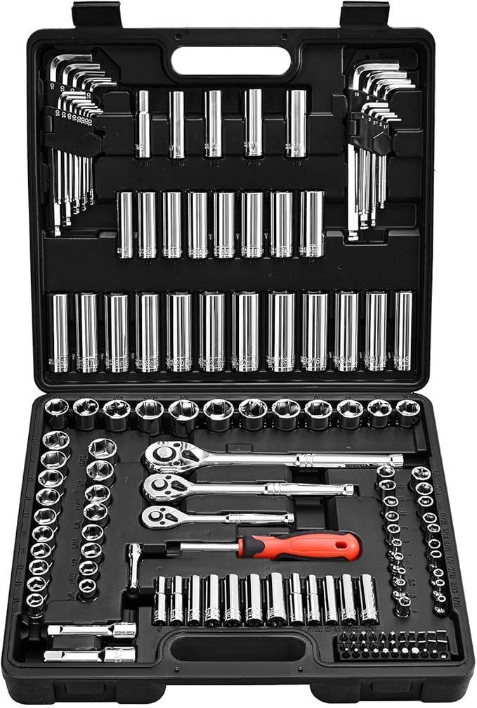 149-Piece Socket & Ratchet Set,1/2",3/8" & 1/4",SAE and Metric,Deep and Shallow,CR-V Alloy Steel with High Torque Ratchet & Case,Complete Mechanic Tool Kit for Auto Repair & DIY