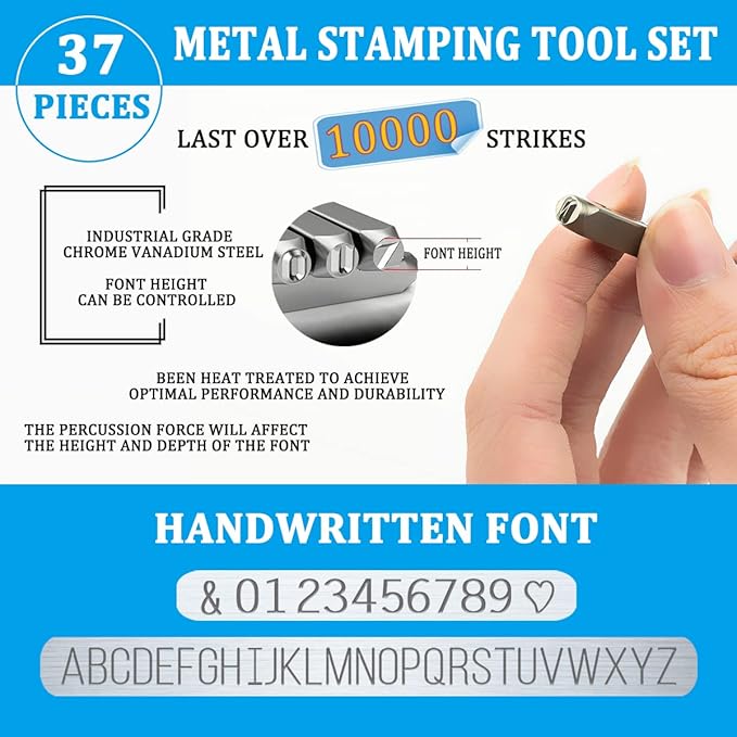 BESTNULE Metal Stamping Kit, Number and Letter Stamp Set (A-Z, 0-9 and &, Love Symbol), Industrial Grade Hardened Carbon Steel, Perfect for Imprinting Metal, Wood, Plastic, Leather(3/16", 5MM)