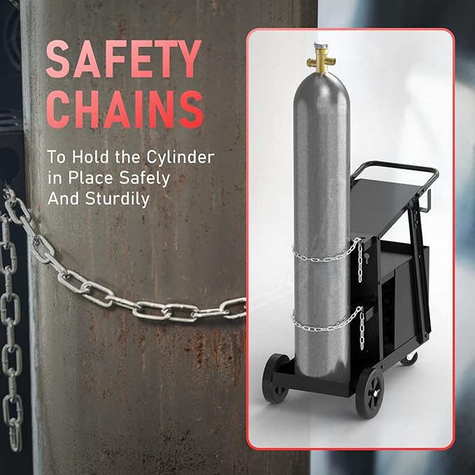 YESWELDER Welding Cart竊?-Tier with 2 Drawers for MIG Welder TIG Welder and Plasma Cutter, Tank Storage Safety Chains, Heavy Duty Large Storage 360째 Swivel Wheels Welding Trolley