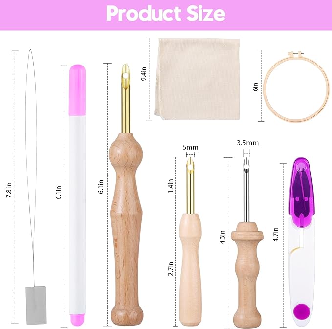 Punch Needle Tool with Embroidery Hoop and Punch Needle Cloth,Embroidery Punch Needle Set,Adjustable Punch Needle Kit for Adults Beginner,Hand Sewing Lover(Pink)