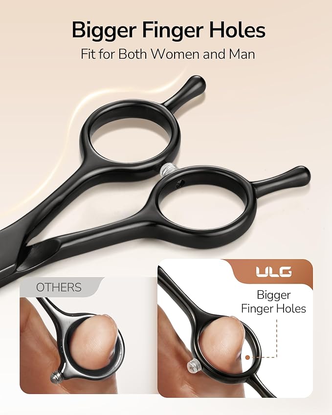 ULG Professional Hair Cutting Scissors 6.5 Inch ??Sharp Barber Shears, Stainless Steel Symmetrical Salon Haircut Scissors for Women, Men, Kids, Gloss Paint Finish, Black