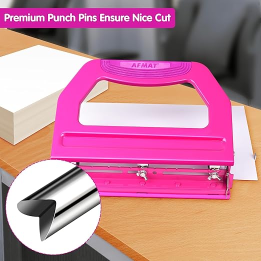 AFMAT 3 Hole Punch Heavy Duty, 9/32" Holes, 50-Sheet Hole Puncher 3 Ring, 50% Reduced Effort, Adjustable Two & Three Hole Punch, Metal Paper Puncher w/Large Chip Tray, Metal Paper Guide, HP18