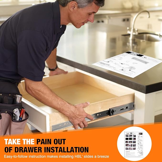 1 Pair | Soft Close Drawer Slides 22 inch, HBL??Heavy Duty Cabinet Drawer Slides Replacement - Ball Bearing Full Extension, 200 LB Capacity, Made of Cold-Rolled Steel, Rust-Resistant & Long-Lasting.