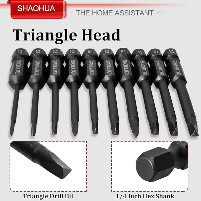 10PCS Triangle Screwdriver Set, 2.5Inch Long Triangle Screwdriver, Magnetic Screwdriver Bit Set, S2 Steel Screwdriver Drill Bit Set,1/4 Hex-Shank Drill Bit Set, Sizes TA12/14/16/18/20/23/25/27 (x2)/30