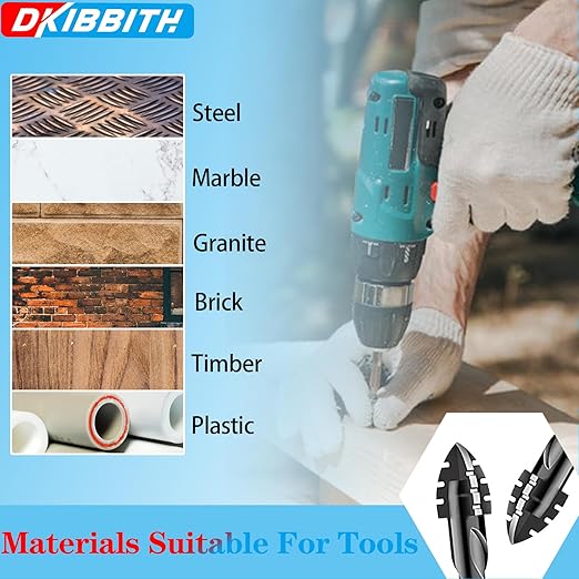 DKIBBITH 4-Flute Serrated Masonry Drill Bit Set (10-Piece, Black) - 3/16" to 1/2" for Concrete, Tile, Brick, Glass, Ceramic