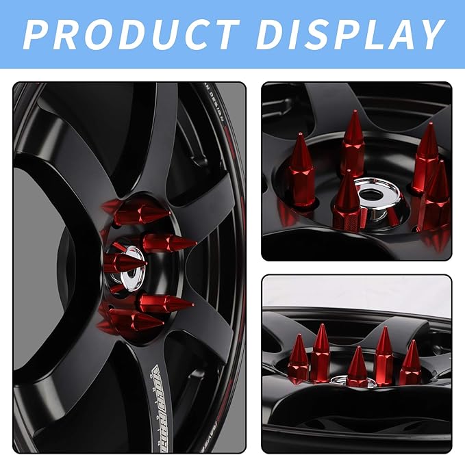 20Pcs Anti Theft Spikes Extended Tuner Wheel/Rims Lug Nuts M12X1.5+Socket (Red)