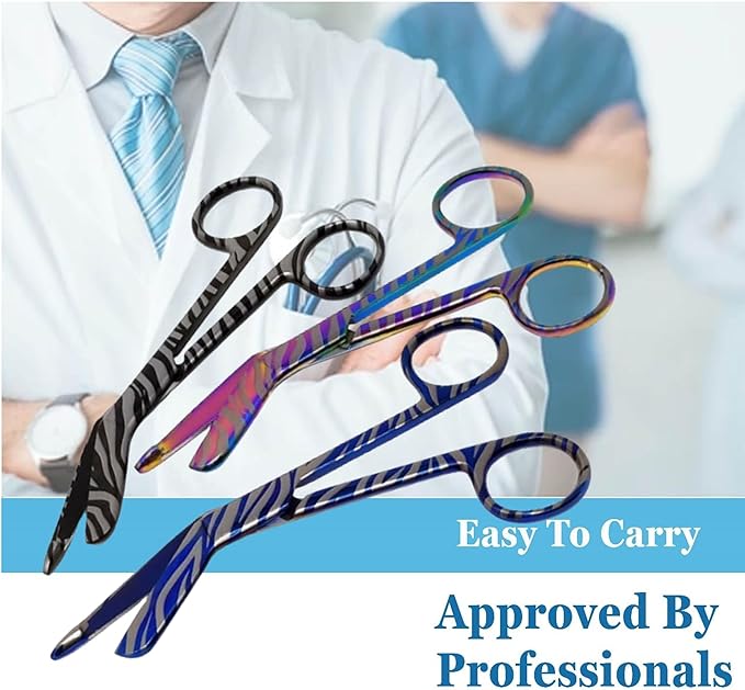 Set of 3 Assorted Pattern Nurse Doctor EMT Lister Bandage Scissors 5.5" (14cm), Stainless Steel, Premium Quality-Ideal Gift (PK12)