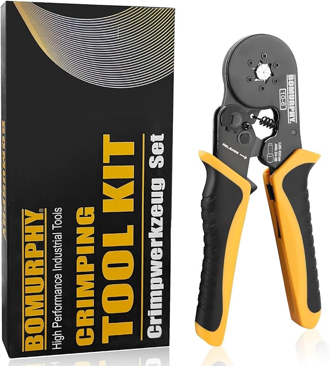 Ferrule Crimping Tool Kit with Wire Connectors, AWG24-8 Sawtooth Self-Adjustable Ratchet Wire Terminals Crimper Kit (1pcs Hex Crimping Types)
