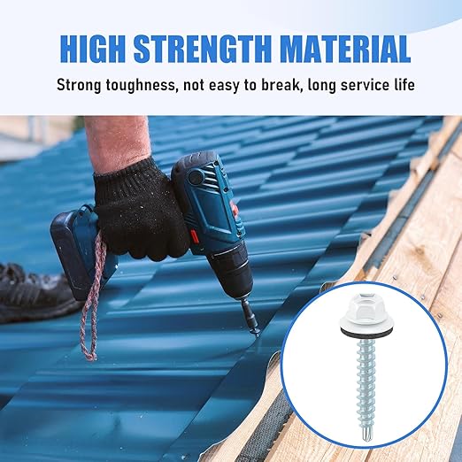 LEIFIDE 500 Pcs Metal Roofing Screws 10 x 1-1/2" Galvanized Hex Head Self Starting Metal to Wood Siding Screw(White)