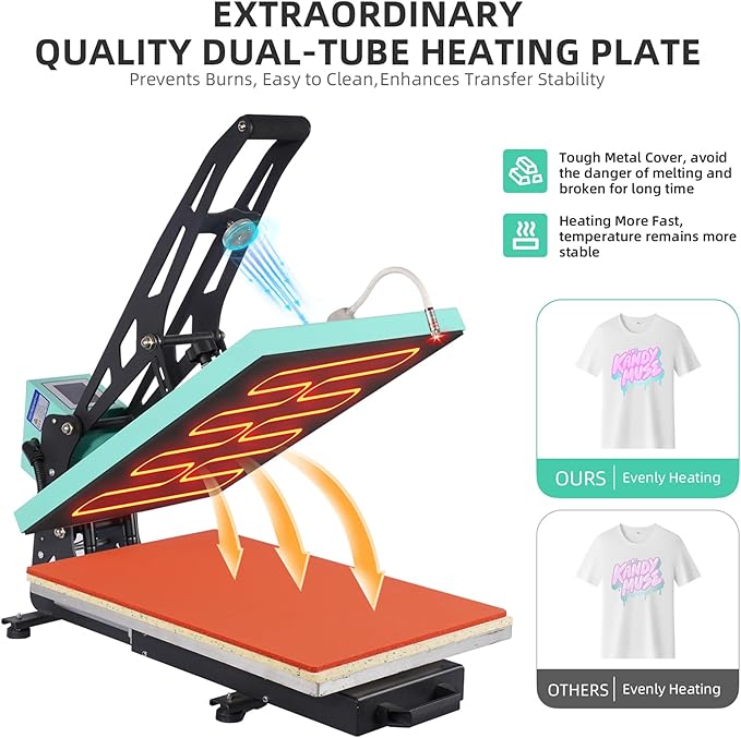 16x24 Heat Press Machine, Semi-Auto, Infrared Positioning, for T Shirts, Garments, Bags, Textiles, Curtains, Mousepads, Perfect for POD & Home DIY & Small Business Customization, Green
