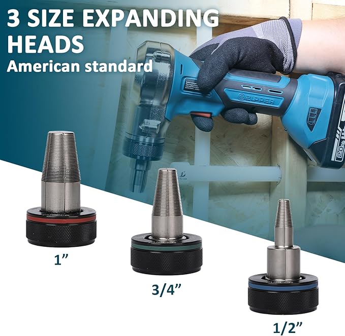 ZUPPER PEX Expansion Tool Kit,18V Cordless PEX-A Expander Tool with 1/2" 3/4" 1"PEX Expander Heads 2pcs Battery Fast Charger